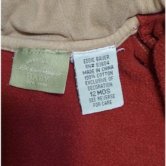 Eddie Bauer Baby Red Tan Two piece Track Suit Set 12 Months - Picture 4 of 10